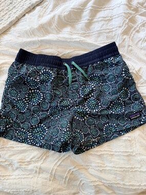 Patagonia‎ Navy Blue Printed Girls XXL Swim Shorts with Teal Accents